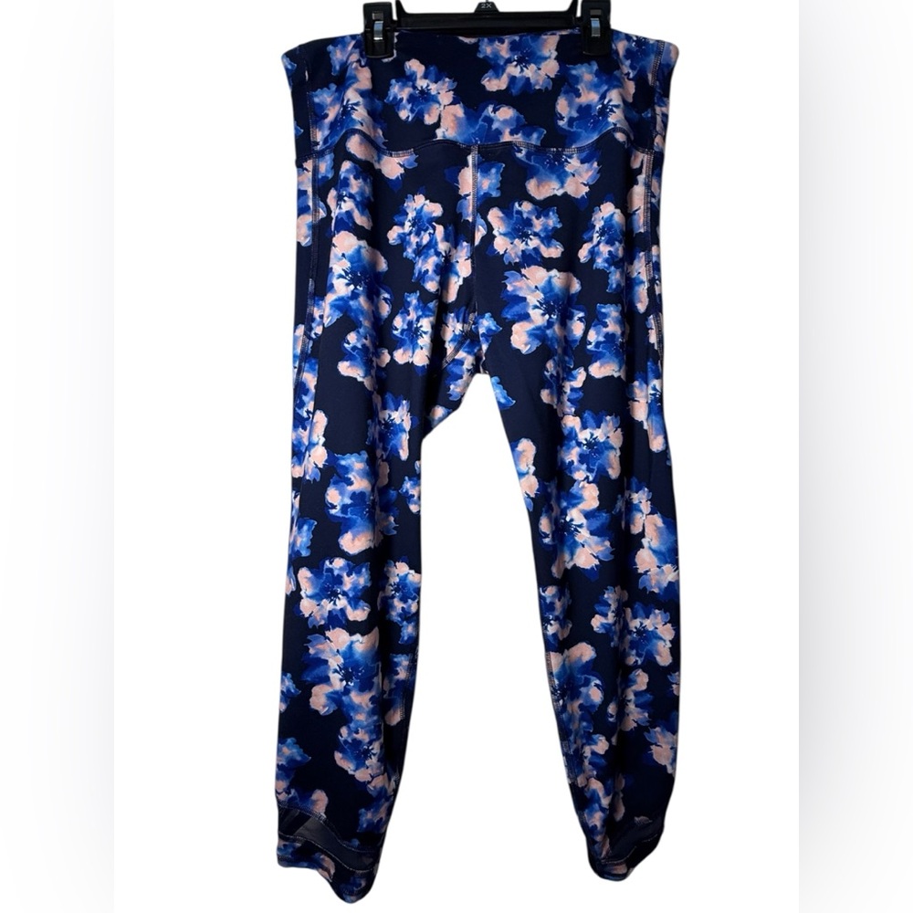 Old Navy Active Blue Watercolor Floral High-Rise 7/8-Length Mesh-Trim Leggings